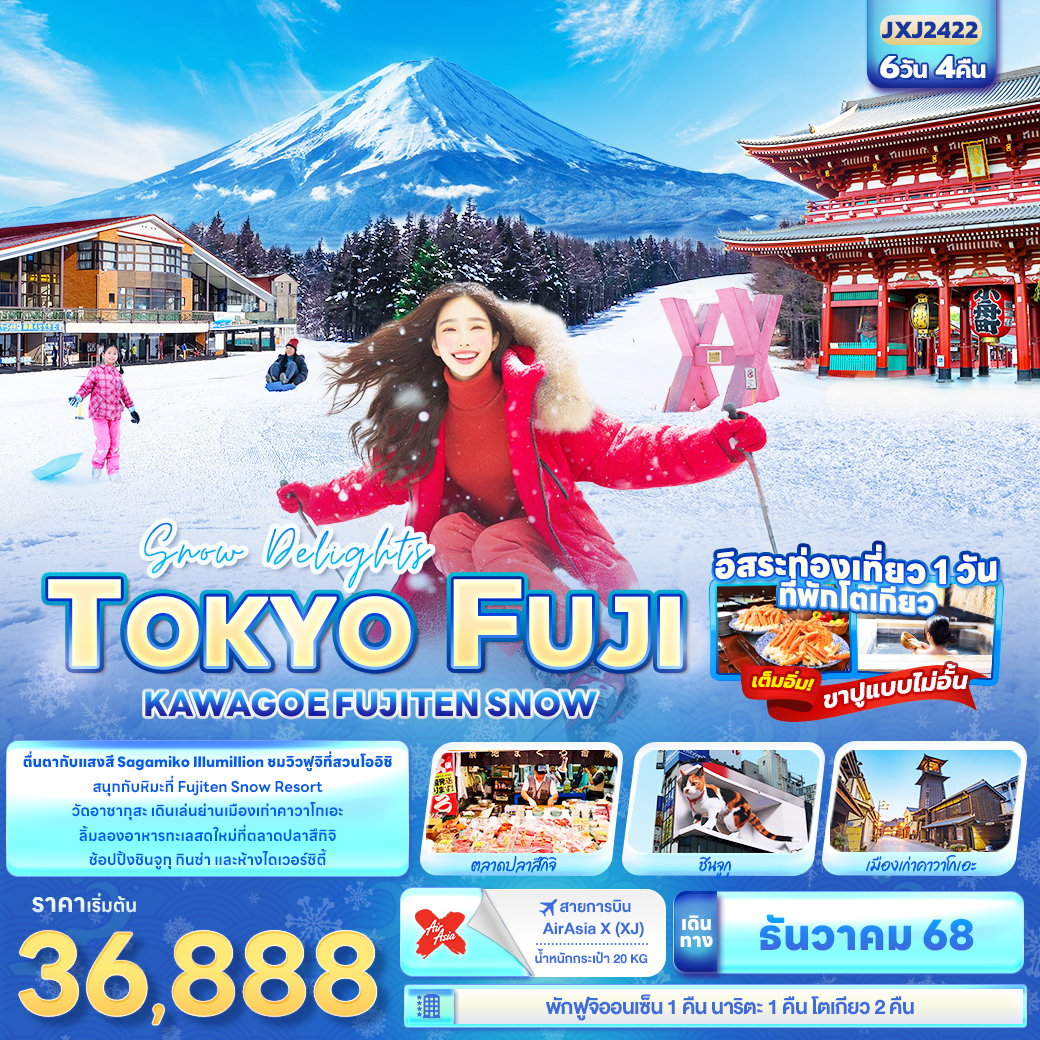ทัวร์ญี่ปุ่น Snow Delights TOKYO FUJI KAWAGOE FUJITEN SNOW 6 วัน 4 คืน